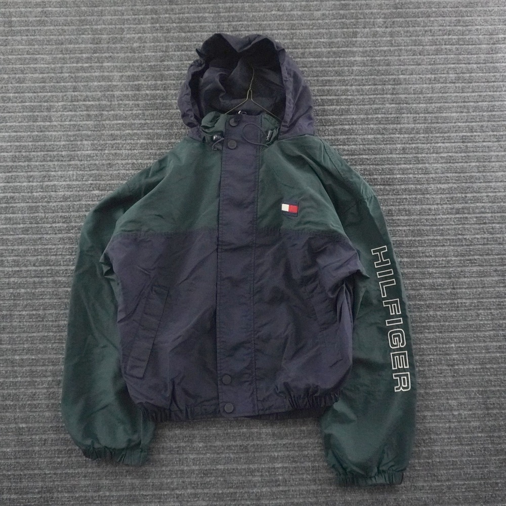 Vintage Tommy Hilfiger Windbreaker Jacket Mens XL Green Navy Blue Hooded